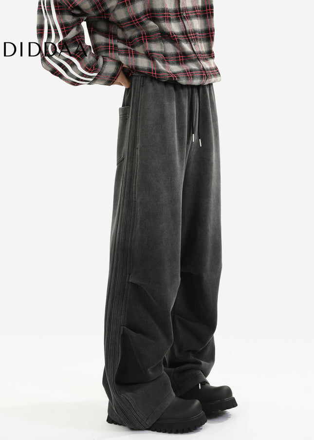 Black Pleated Vintage Athleisure Sweatpants Men - Unisex Sweatpants