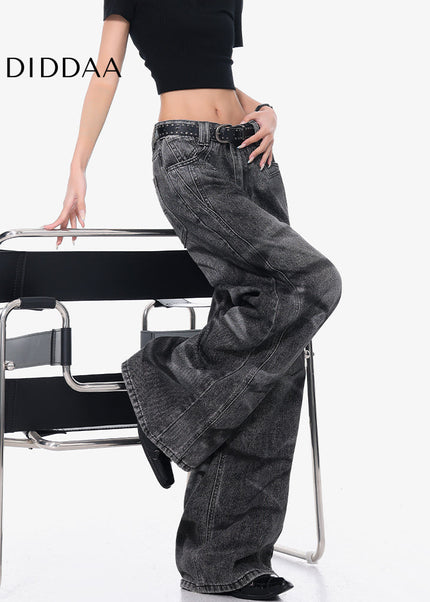 Black Retro Casual Straight Leg Jeans for Women - Women’s Jeans