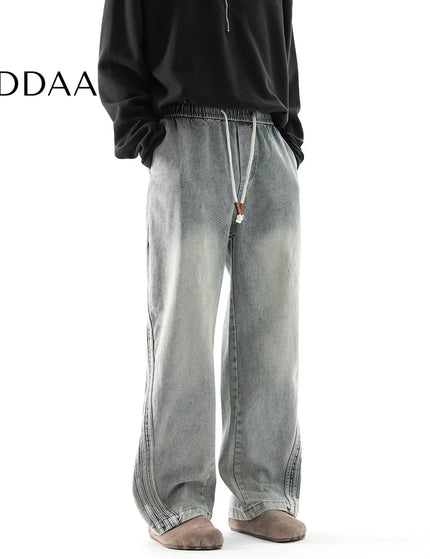 Black Retro Distressed Loose Fit Wide Leg Jeans - M / Vintage Blue - Men’s Jeans