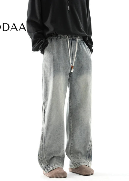 Black Retro Distressed Loose Fit Wide Leg Jeans - M / Vintage Blue - Men’s Jeans