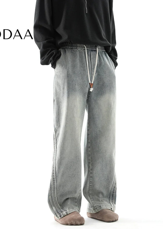 Black Retro Distressed Loose Fit Wide Leg Jeans - M / Vintage Blue - Men’s Jeans