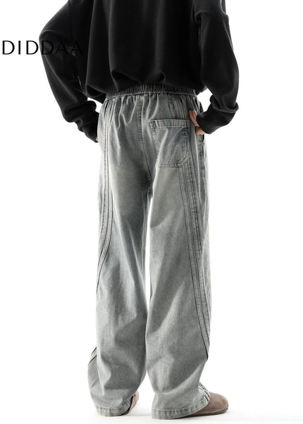 Black Retro Distressed Loose Fit Wide Leg Jeans - Men’s Jeans