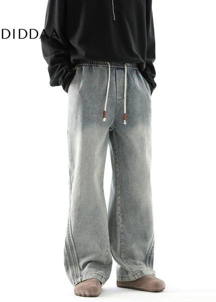 Black Retro Distressed Loose Fit Wide Leg Jeans - Men’s Jeans