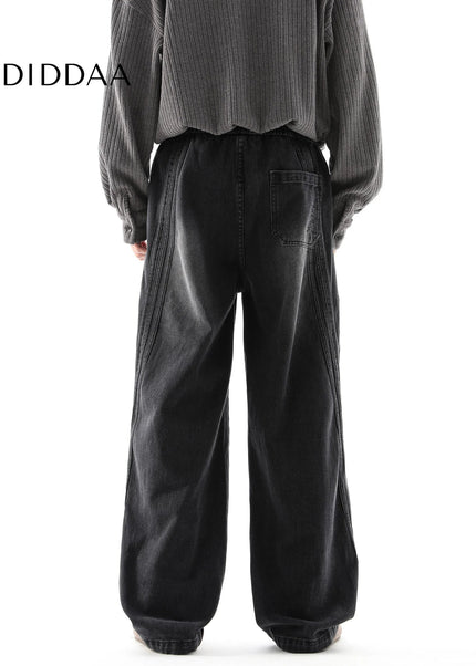 Black Retro Distressed Loose Fit Wide Leg Jeans - Men’s Jeans