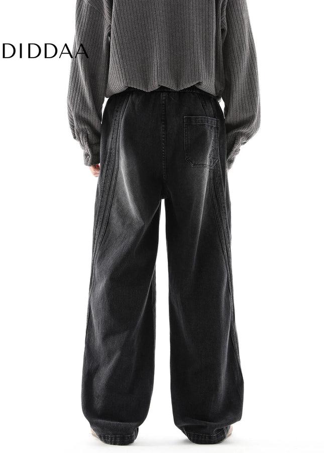 Black Retro Distressed Loose Fit Wide Leg Jeans - Men’s Jeans