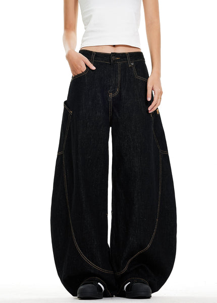 Black Retro Embroidered Wide Leg Denim Jeans - Men’s Jeans