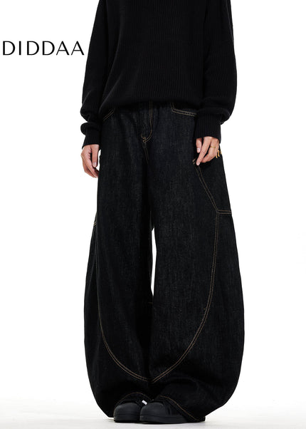 Black Retro Embroidered Wide Leg Denim Jeans - Men’s Jeans