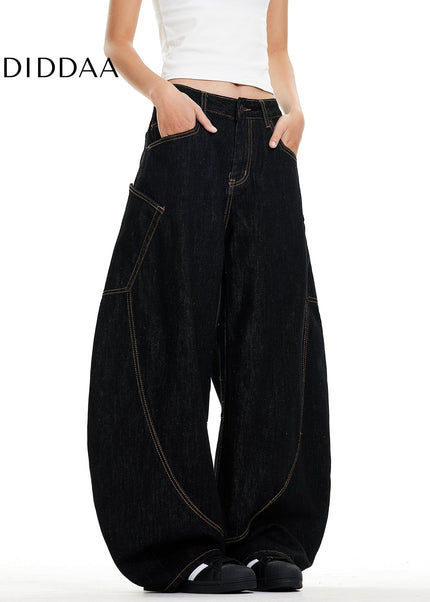 Black Retro Embroidered Wide Leg Denim Jeans - Men’s Jeans