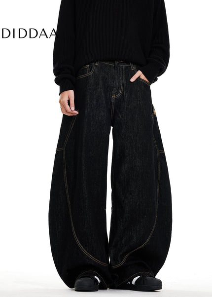 Black Retro Embroidered Wide Leg Denim Jeans - Men’s Jeans