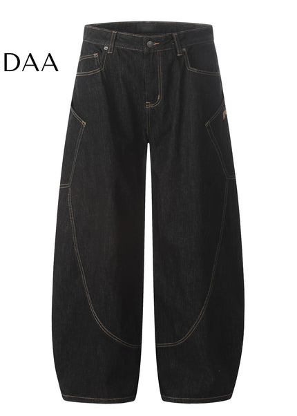 Black Retro Embroidered Wide Leg Denim Jeans - Black / XS - Men’s Jeans