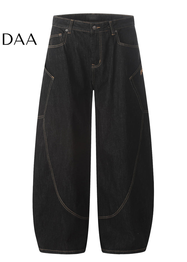 Black Retro Embroidered Wide Leg Denim Jeans - Black / XS - Men’s Jeans