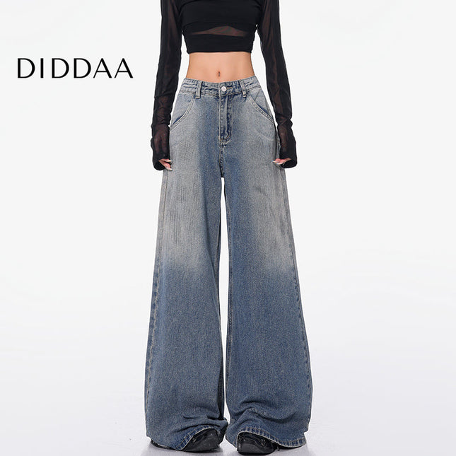 Black Retro Gradient High Waist Wide Leg Jeans - S / Vintage Blue - Women’s Jeans