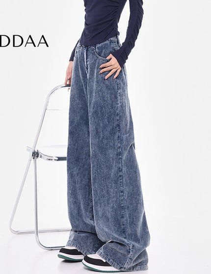 Black Retro High Waist Corduroy Wide-Leg Jeans - S / Mid Blue - Women’s Jeans