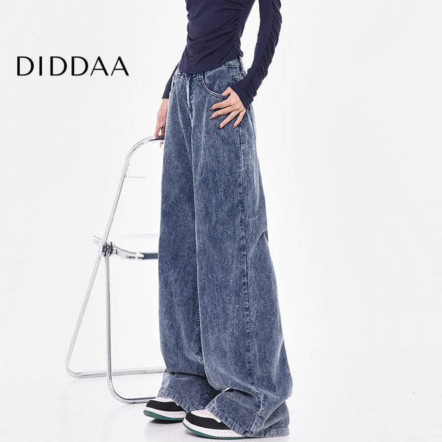 Black Retro High Waist Corduroy Wide-Leg Jeans - S / Mid Blue - Women’s Jeans