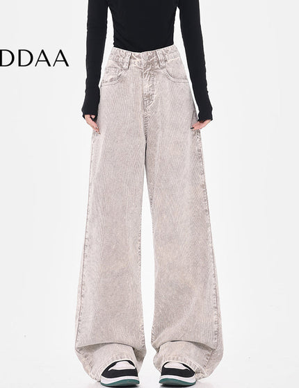 Black Retro High Waist Corduroy Wide-Leg Jeans - S / White - Women’s Jeans