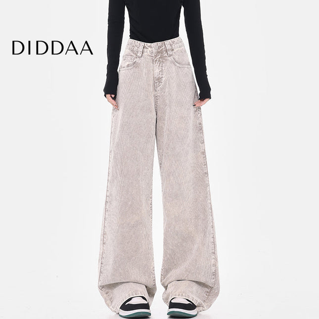 Black Retro High Waist Corduroy Wide-Leg Jeans - S / White - Women’s Jeans