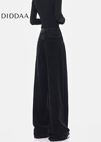 Black Retro High Waist Corduroy Wide-Leg Jeans - Women’s Jeans