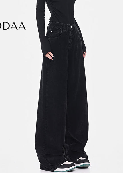 Black Retro High Waist Corduroy Wide-Leg Jeans - Women’s Jeans