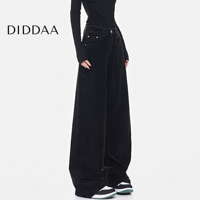 Black Retro High Waist Corduroy Wide-Leg Jeans - Women’s Jeans