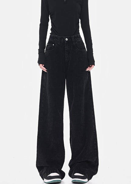 Black Retro High Waist Corduroy Wide-Leg Jeans - Women’s Jeans
