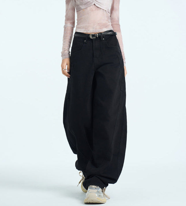 Black Retro Loose Slim Scythe Wide-Leg Pants Women’s - Women’s Jeans