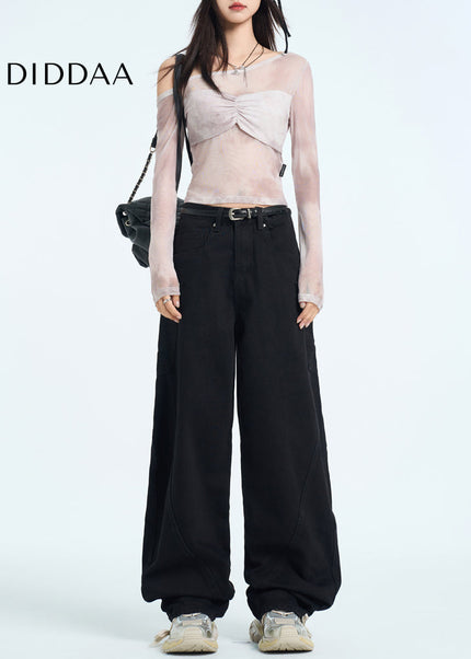 Black Retro Loose Slim Scythe Wide-Leg Pants Women’s - Women’s Jeans