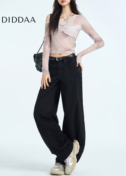 Black Retro Loose Slim Scythe Wide-Leg Pants Women’s - Women’s Jeans