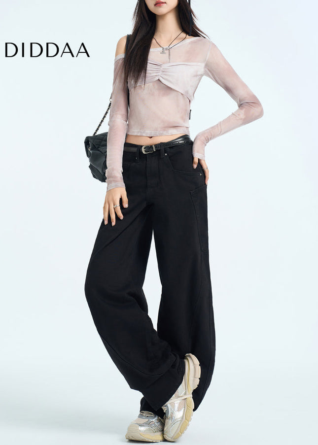 Black Retro Loose Slim Scythe Wide-Leg Pants Women’s - Women’s Jeans