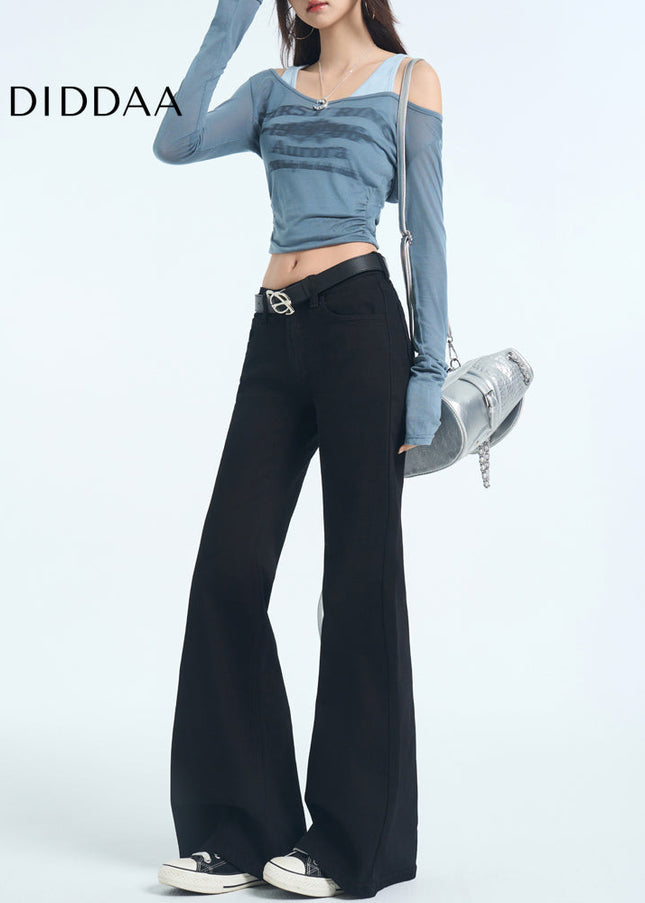 Black Retro Low-Rise Flared Pants for Women - Women’s Jeans