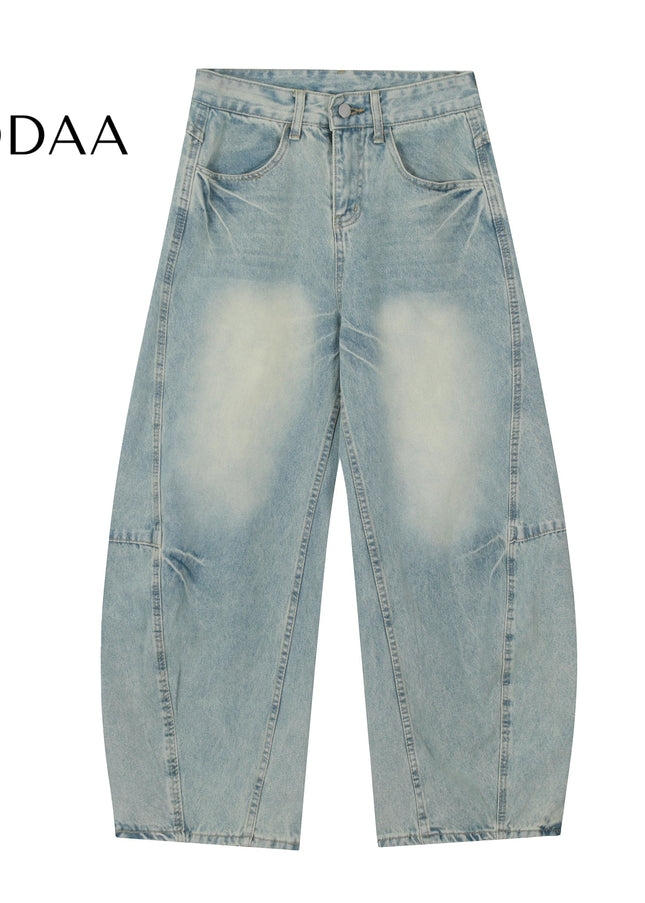 Black Retro Scimitar Loose Straight Wide-Leg Jeans - S / Light Blue - Women’s Jeans