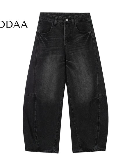 Black Retro Scimitar Loose Straight Wide-Leg Jeans - S / Black - Women’s Jeans