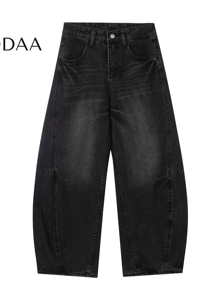 Black Retro Scimitar Loose Straight Wide-Leg Jeans - S / Black - Women’s Jeans