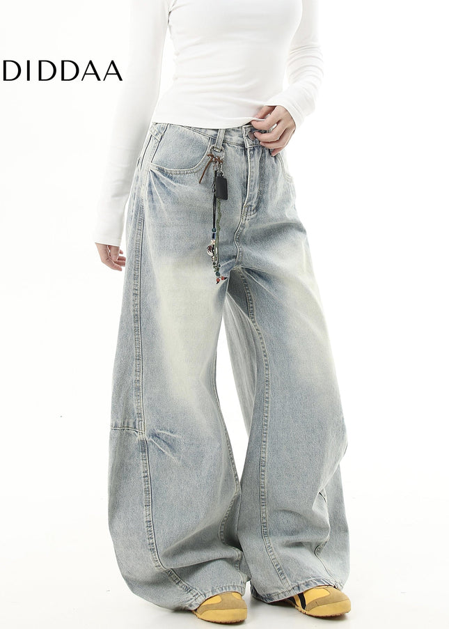 Black Retro Scimitar Loose Straight Wide-Leg Jeans - Women’s Jeans