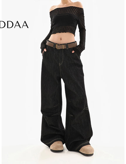 Black Retro Wash Loose Fit Wide-Leg Jeans - S / Black - Women’s Jeans