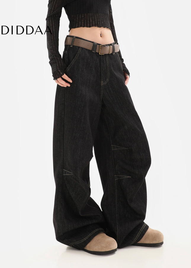 Black Retro Wash Loose Fit Wide-Leg Jeans - Women’s Jeans