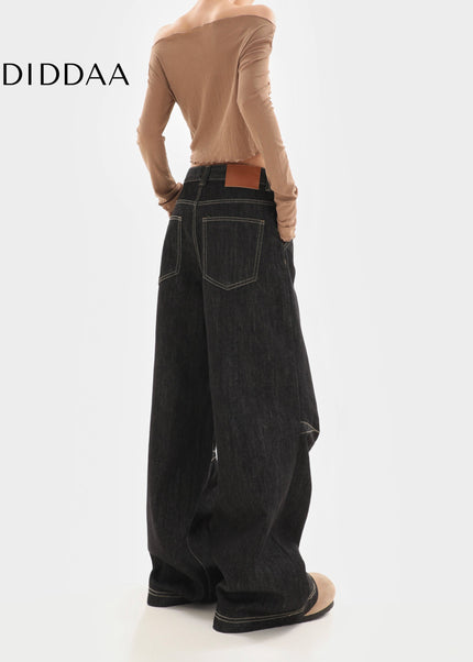 Black Retro Wash Loose Fit Wide-Leg Jeans - Women’s Jeans