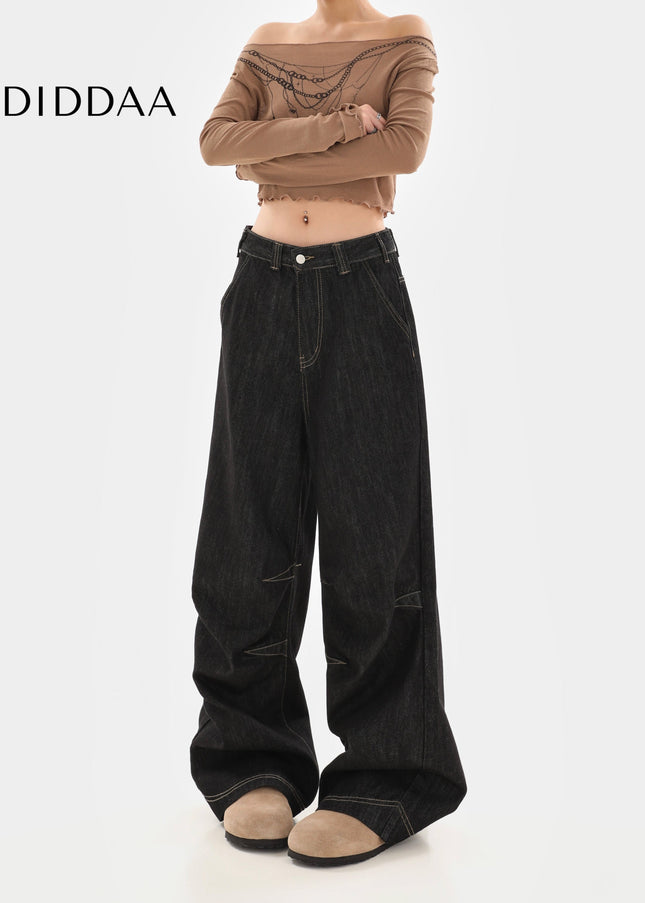Black Retro Wash Loose Fit Wide-Leg Jeans - Women’s Jeans