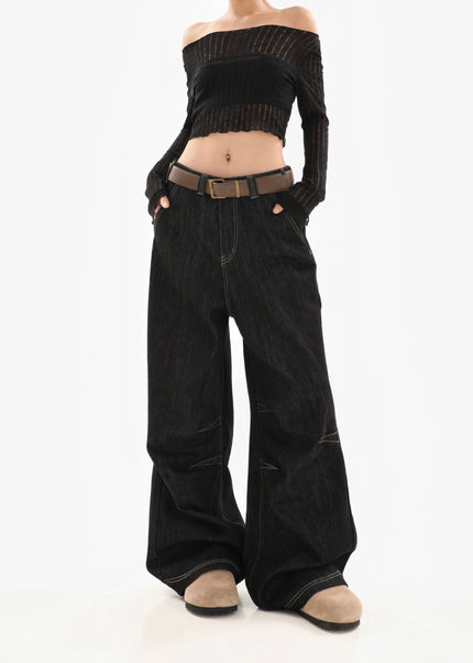 Black Retro Wash Loose Fit Wide-Leg Jeans - Women’s Jeans