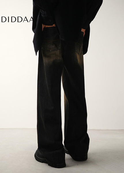 Black Retro Wash Loose Wide-Leg Jeans for Men - Men’s Jeans