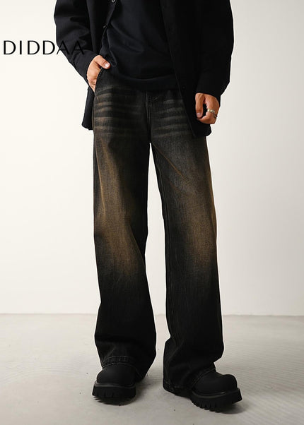 Black Retro Wash Loose Wide-Leg Jeans for Men - Men’s Jeans