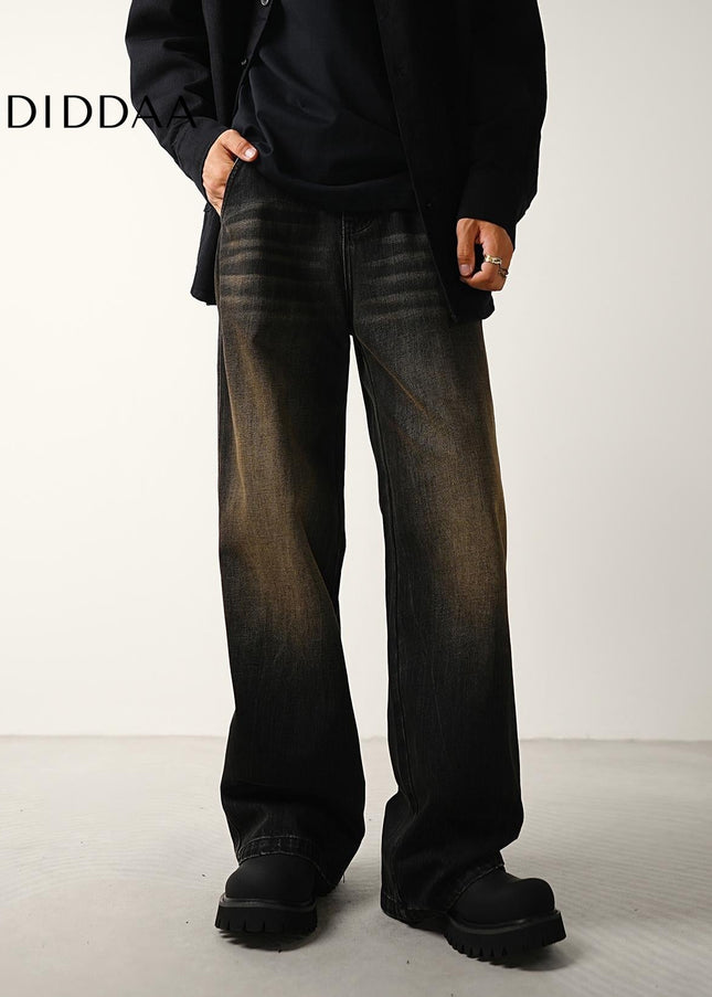 Black Retro Wash Loose Wide-Leg Jeans for Men - Men’s Jeans