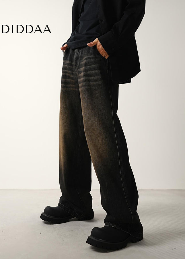 Black Retro Wash Loose Wide-Leg Jeans for Men - Men’s Jeans