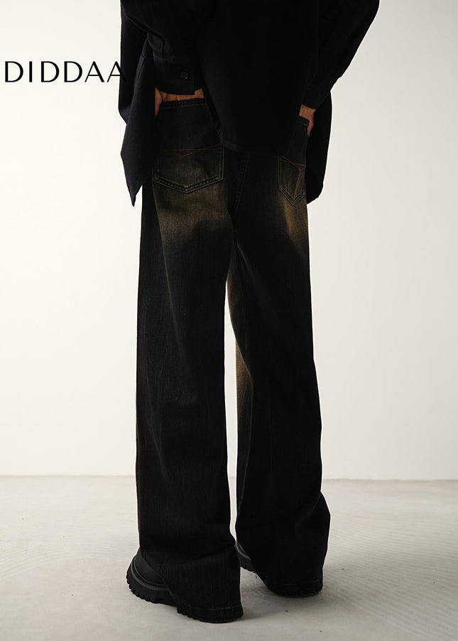 Black Retro Wash Loose Wide-Leg Jeans for Men - Men’s Jeans