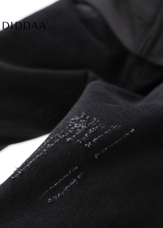 Black Scratched Cargo Pants with Slight Flare - Men’s Jeans