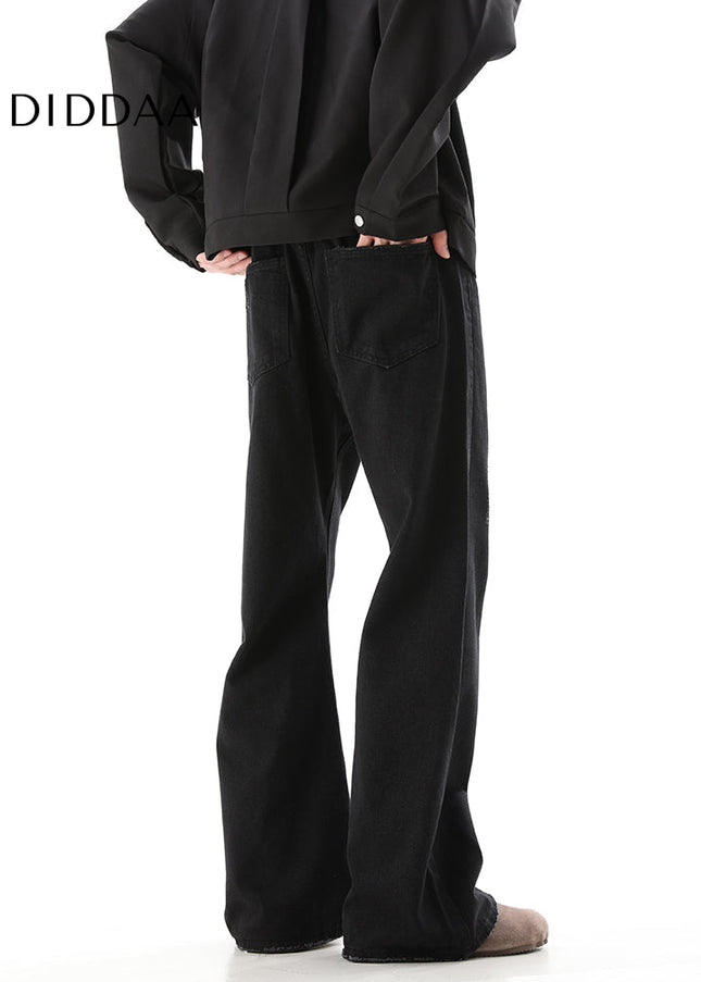 Black Scratched Cargo Pants with Slight Flare - Men’s Jeans