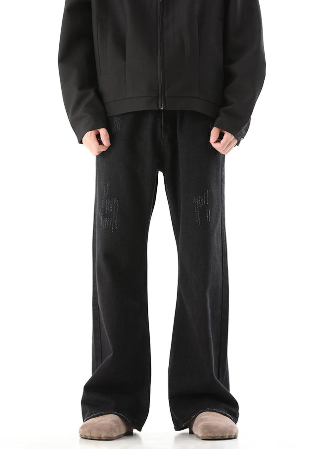 Black Scratched Cargo Pants with Slight Flare - Men’s Jeans