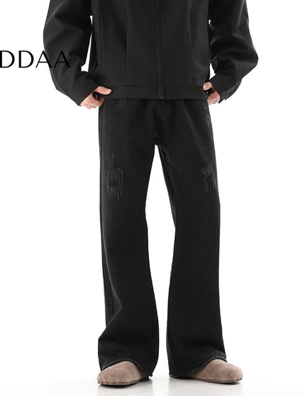 Black Scratched Cargo Pants with Slight Flare - S / Black - Men’s Jeans