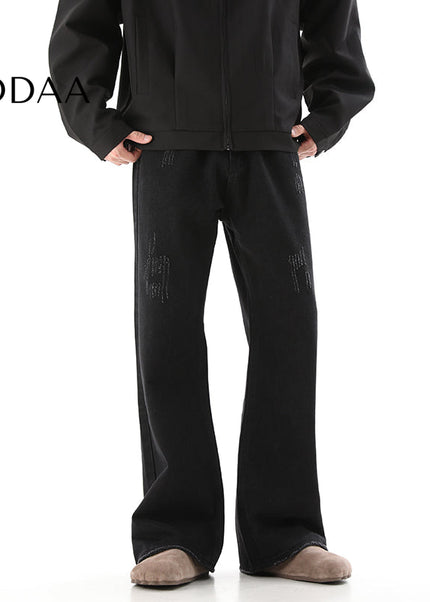 Black Scratched Cargo Pants with Slight Flare - S / Black - Men’s Jeans