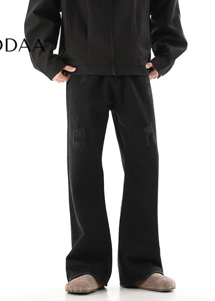Black Scratched Cargo Pants with Slight Flare - S / Black - Men’s Jeans