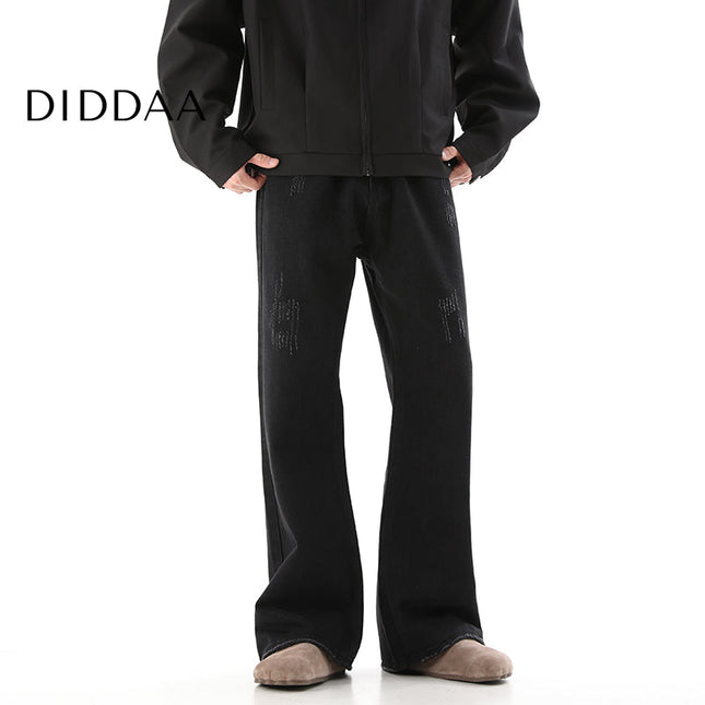 Black Scratched Cargo Pants with Slight Flare - S / Black - Men’s Jeans